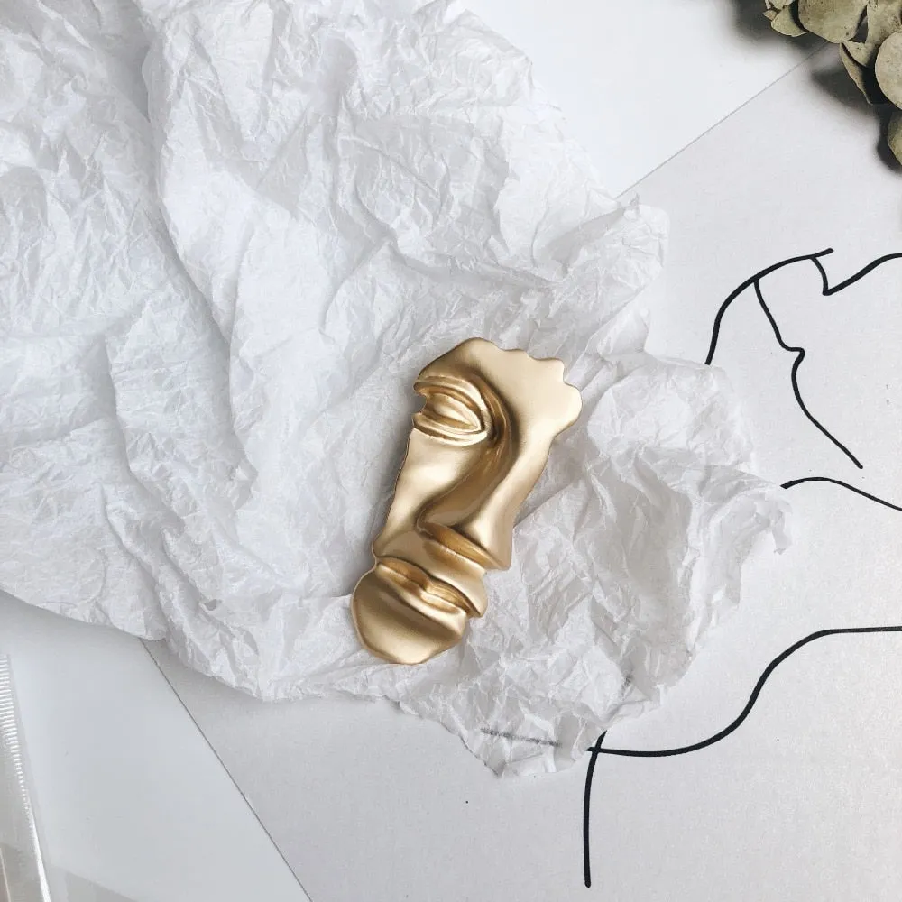 Face Abstract Gold Metal Brooch