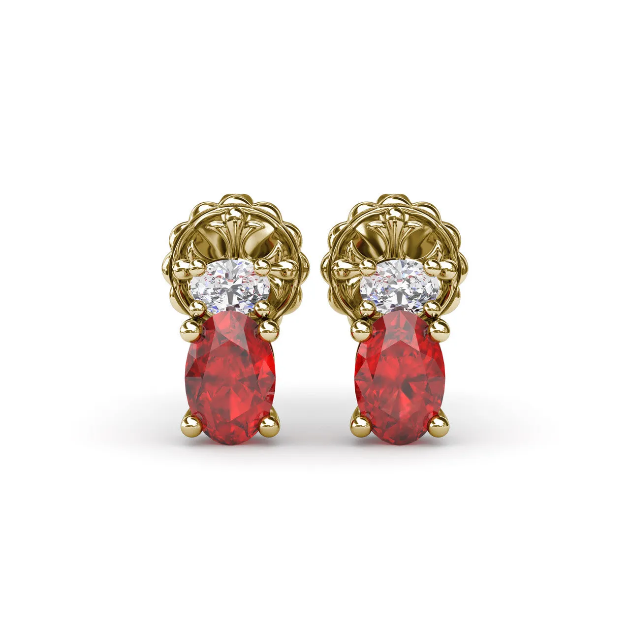 Fana 14k Yellow Gold Oval Ruby and Diamond Stud Earrings
