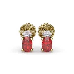Fana 14k Yellow Gold Oval Ruby and Diamond Stud Earrings