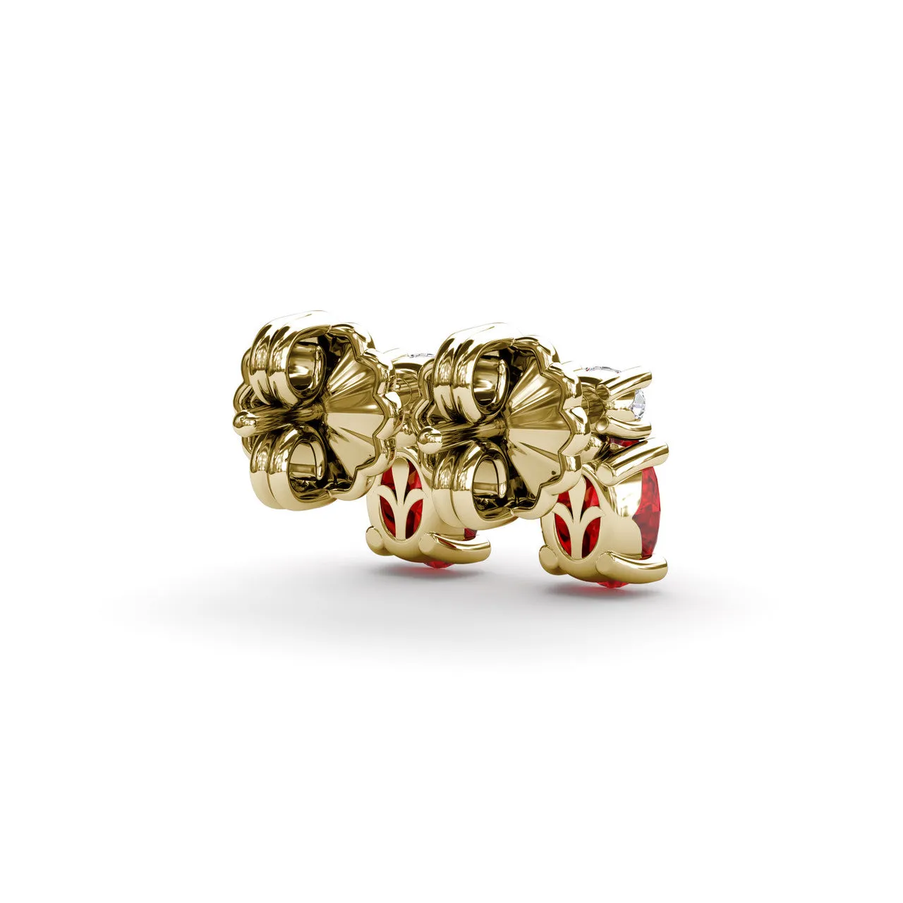 Fana 14k Yellow Gold Oval Ruby and Diamond Stud Earrings