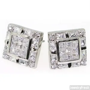 Fancy Invisible Set Tri Cut Simulated Diamond Square Studs