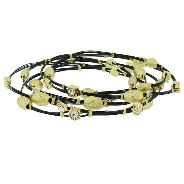 Fashion Alloy Black Gold-Tone White CZ Whisper Bracelets Set