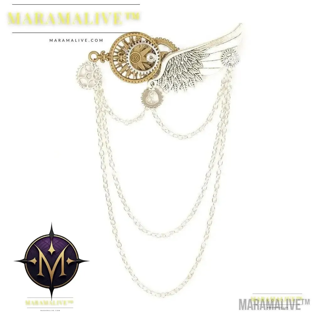 Fashion Creative Steampunk Gear Wings Brooch