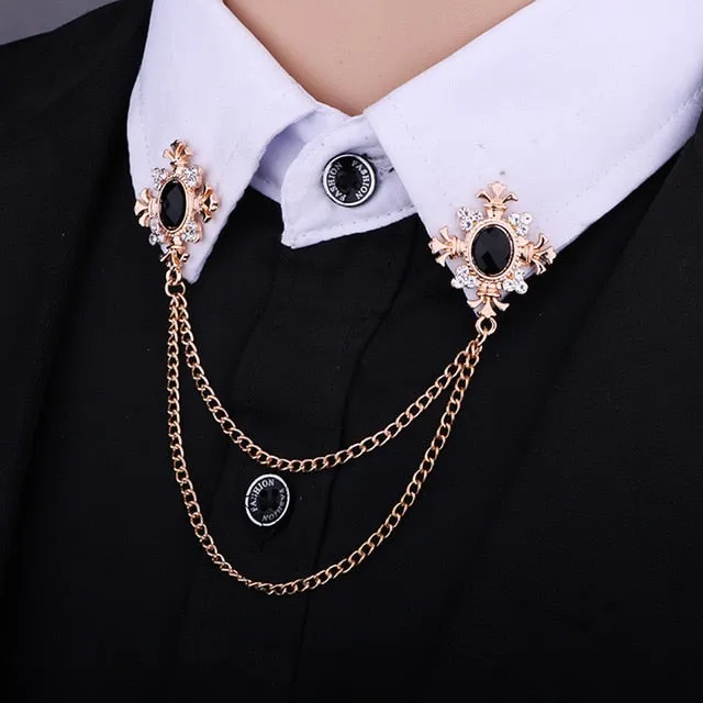 Fashion Tassel Crystal Cross Chain Brooch Women's Shirt Collar Pins and Brooches Personality Lapel Pin Buckle Women Accessories