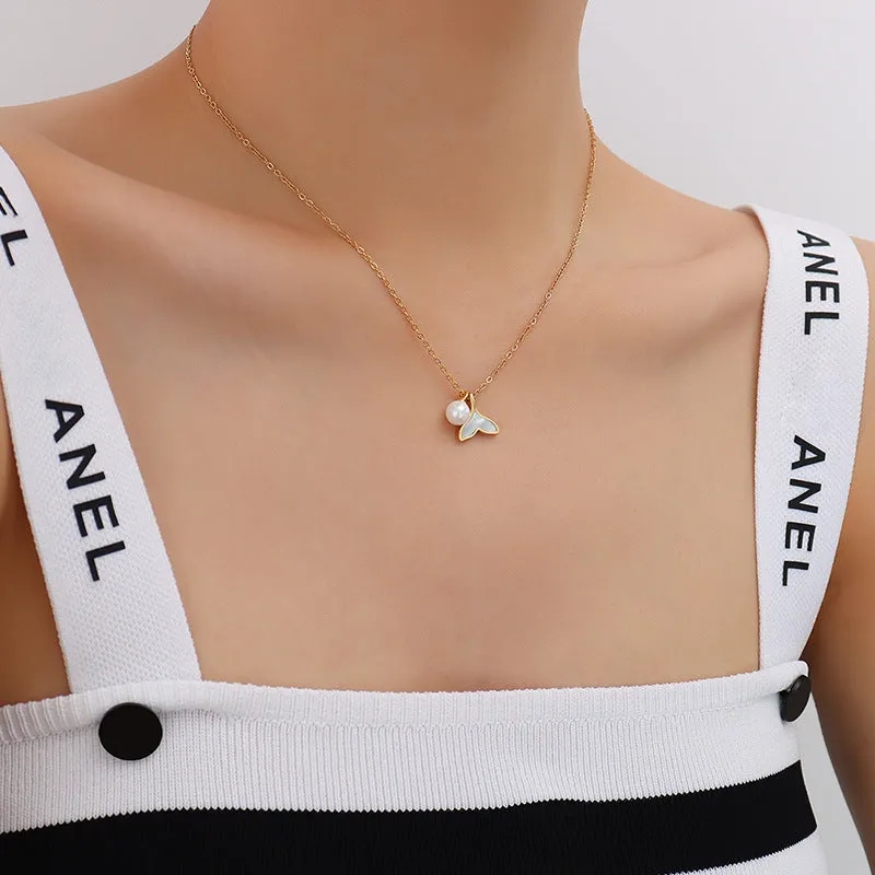Fashion Upscale Jewelry Pearl Whale Tail Cameo Shell Charms Chain Choker Necklaces Pendants For Women