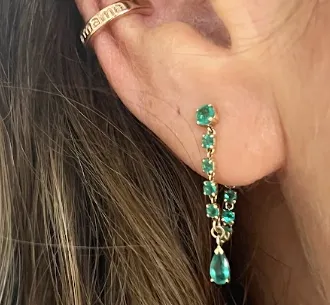 Fern Drop Earrings: 14K Yellow Gold/Emerald