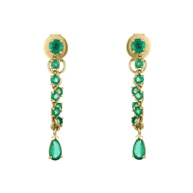 Fern Drop Earrings: 14K Yellow Gold/Emerald