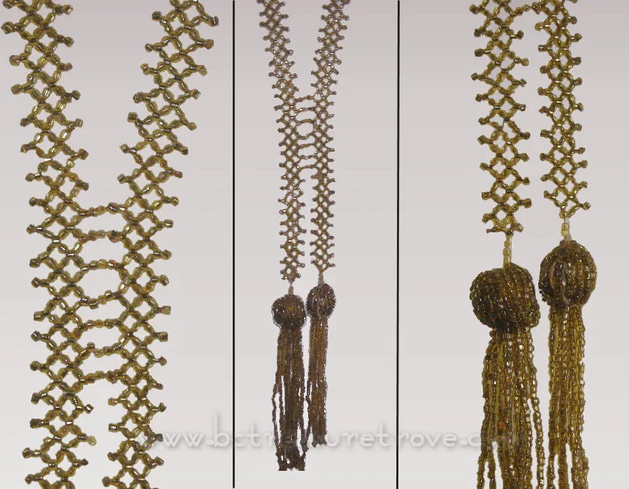 Flapper Bead Necklace Sautoir 1920s Gold Glass Beads Gatsby