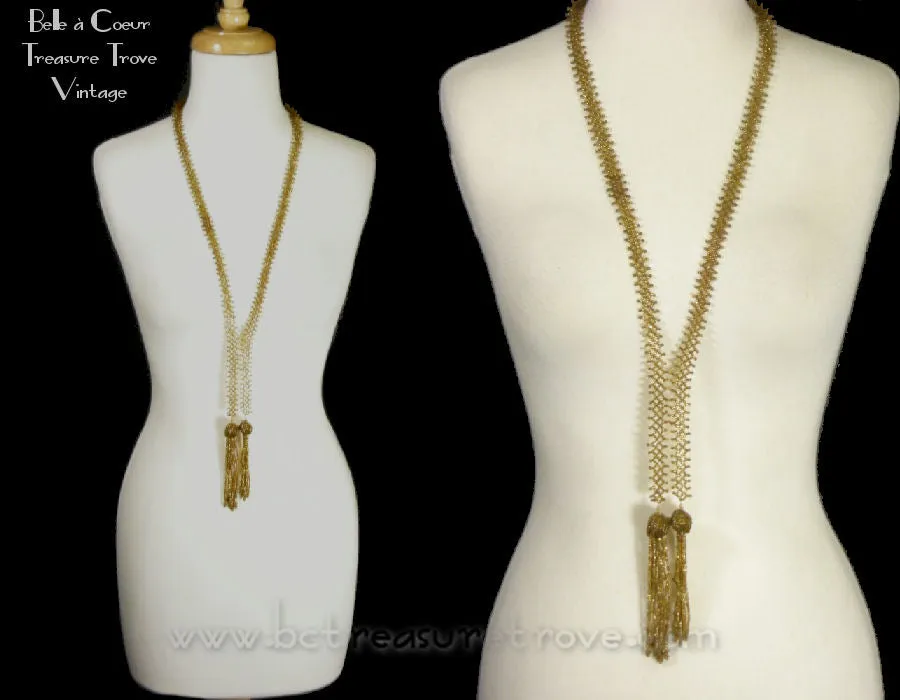 Flapper Bead Necklace Sautoir 1920s Gold Glass Beads Gatsby