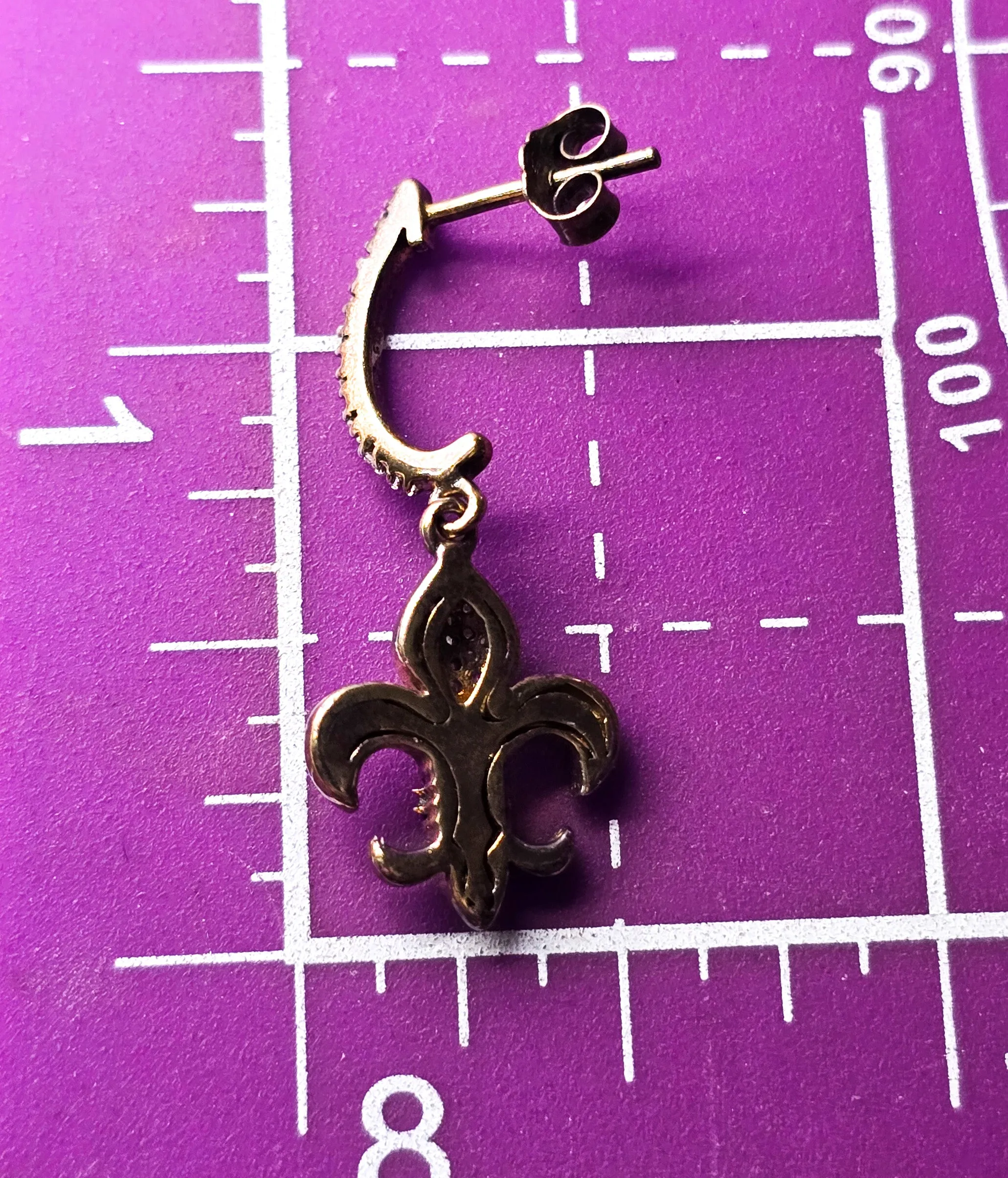 Fleur de Lis French Creole diamond vermeil gold over sterling silver drop earrings