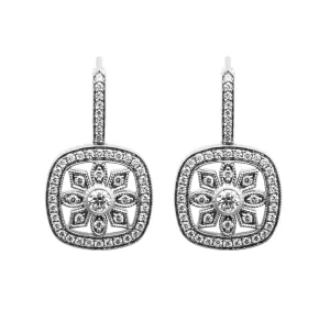 Flower Milgrain Earrings in 14K White Gold