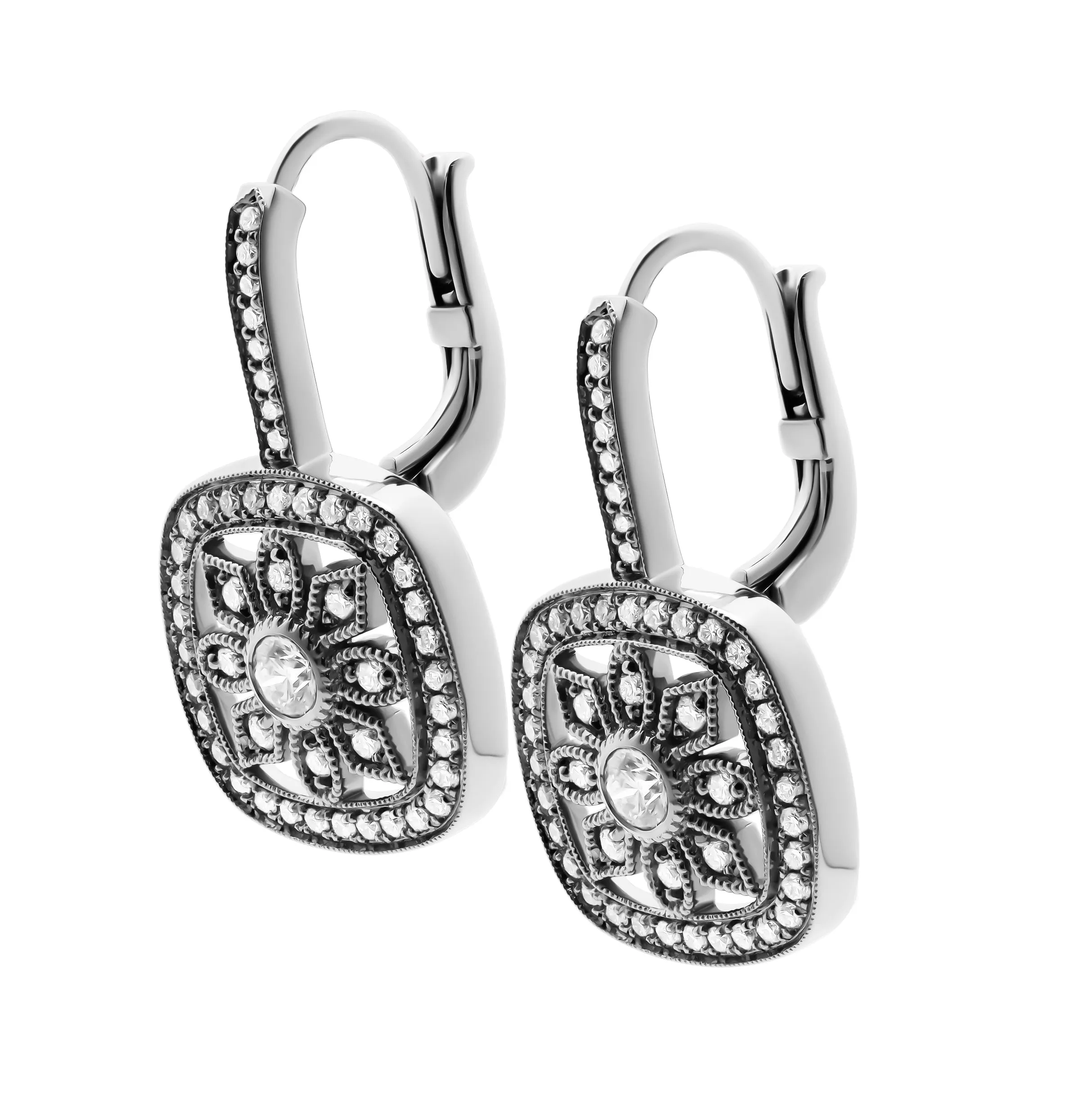 Flower Milgrain Earrings in 14K White Gold