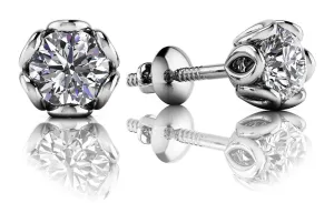 Flower Petal Diamond Stud Earrings with 0.50 ct.(finished) 4mm