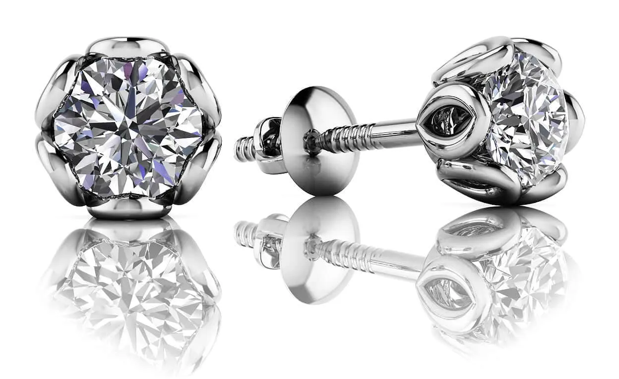 Flower Petal Diamond Stud Earrings with 0.50 ct.(finished) 4mm