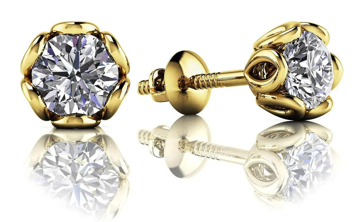 Flower Petal Diamond Stud Earrings with 0.50 ct.(finished) 4mm
