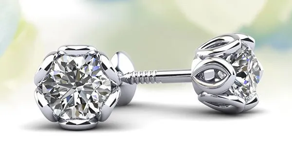 Flower Petal Diamond Stud Earrings with 0.50 ct.(finished) 4mm