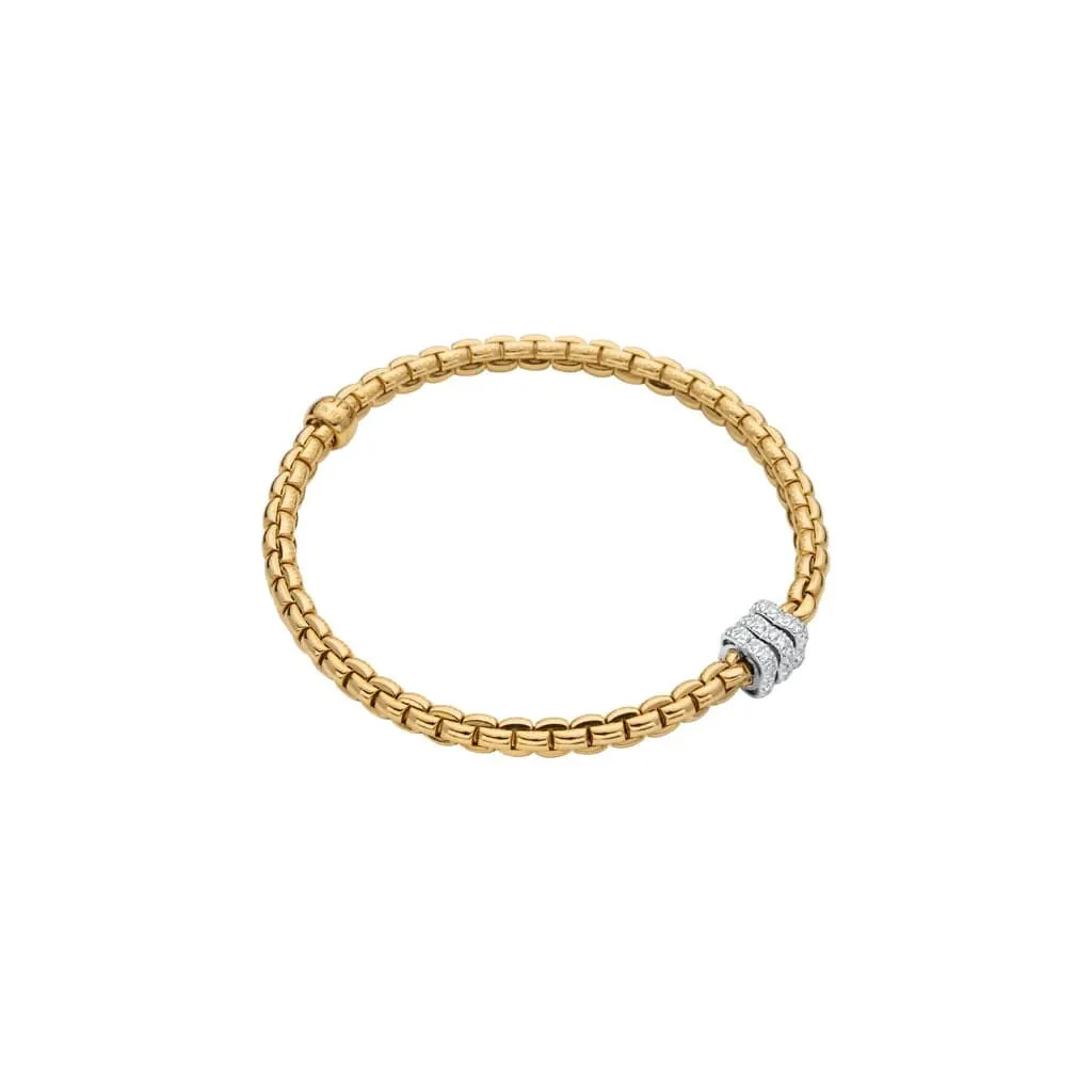 Fope Eka 18k Yellow Gold Flex'It Bracelet with Diamond Rondels - Size Small