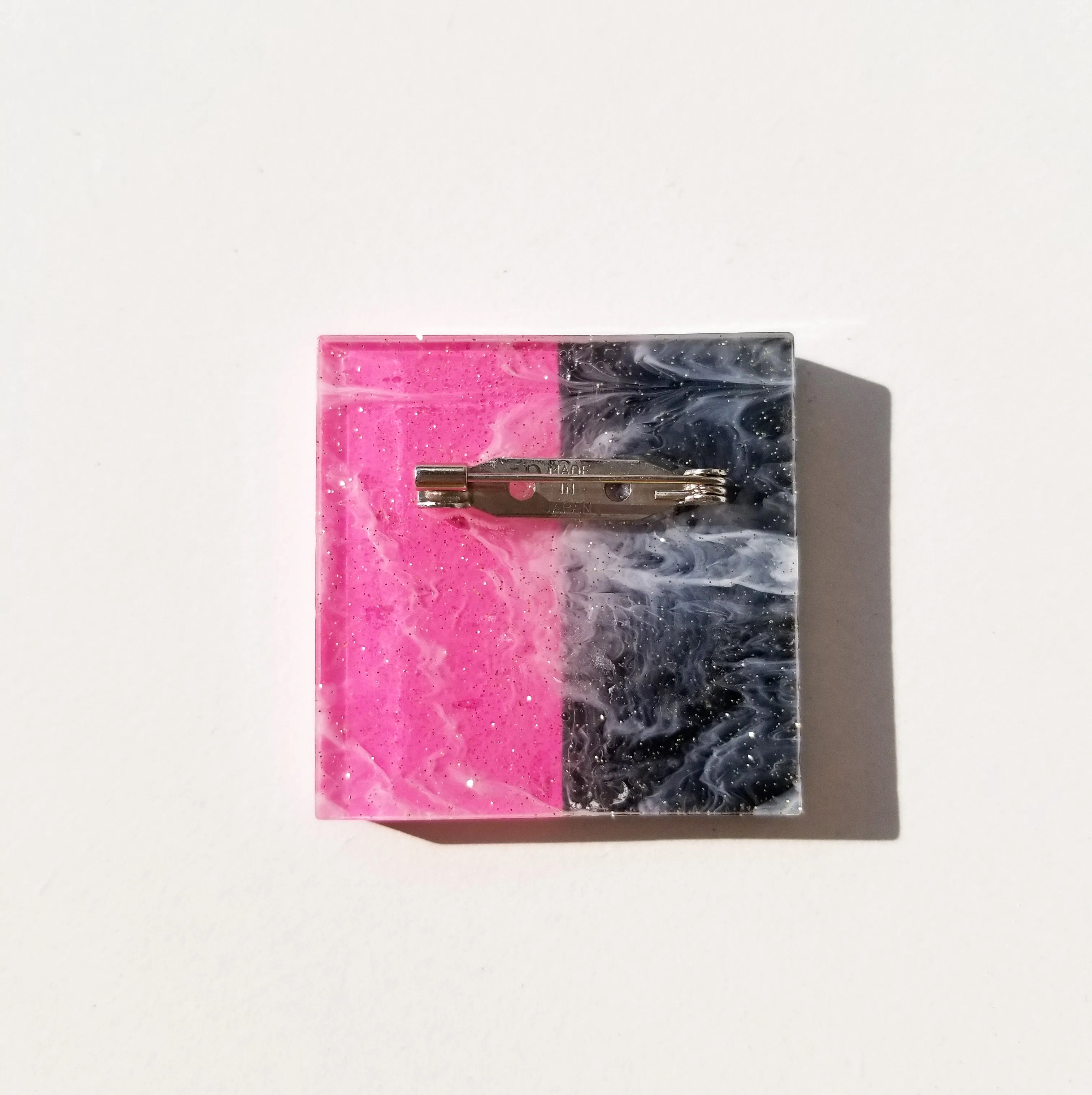 Geometric Circle & Square Resin Brooches • Set of Two