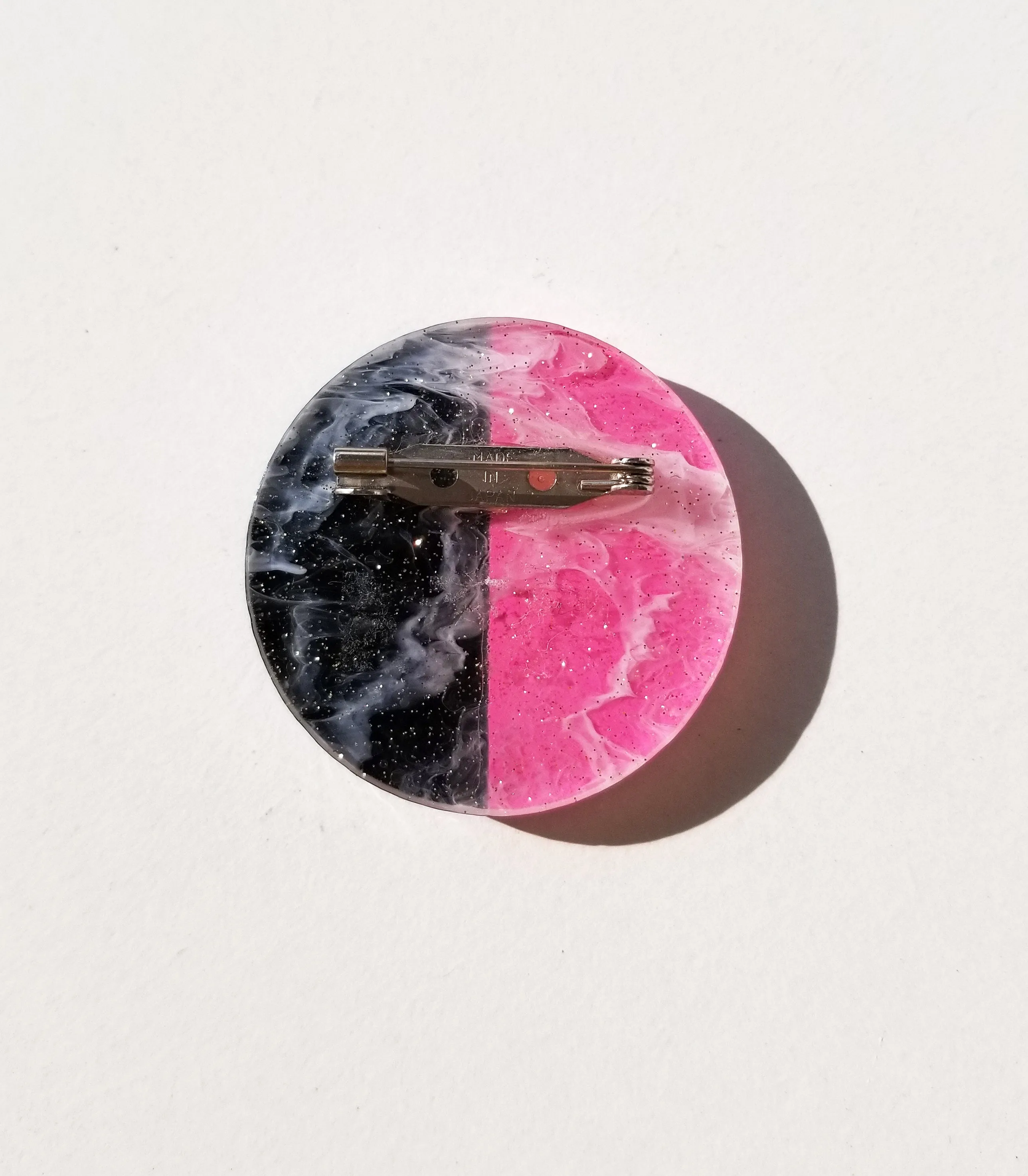 Geometric Circle & Square Resin Brooches • Set of Two