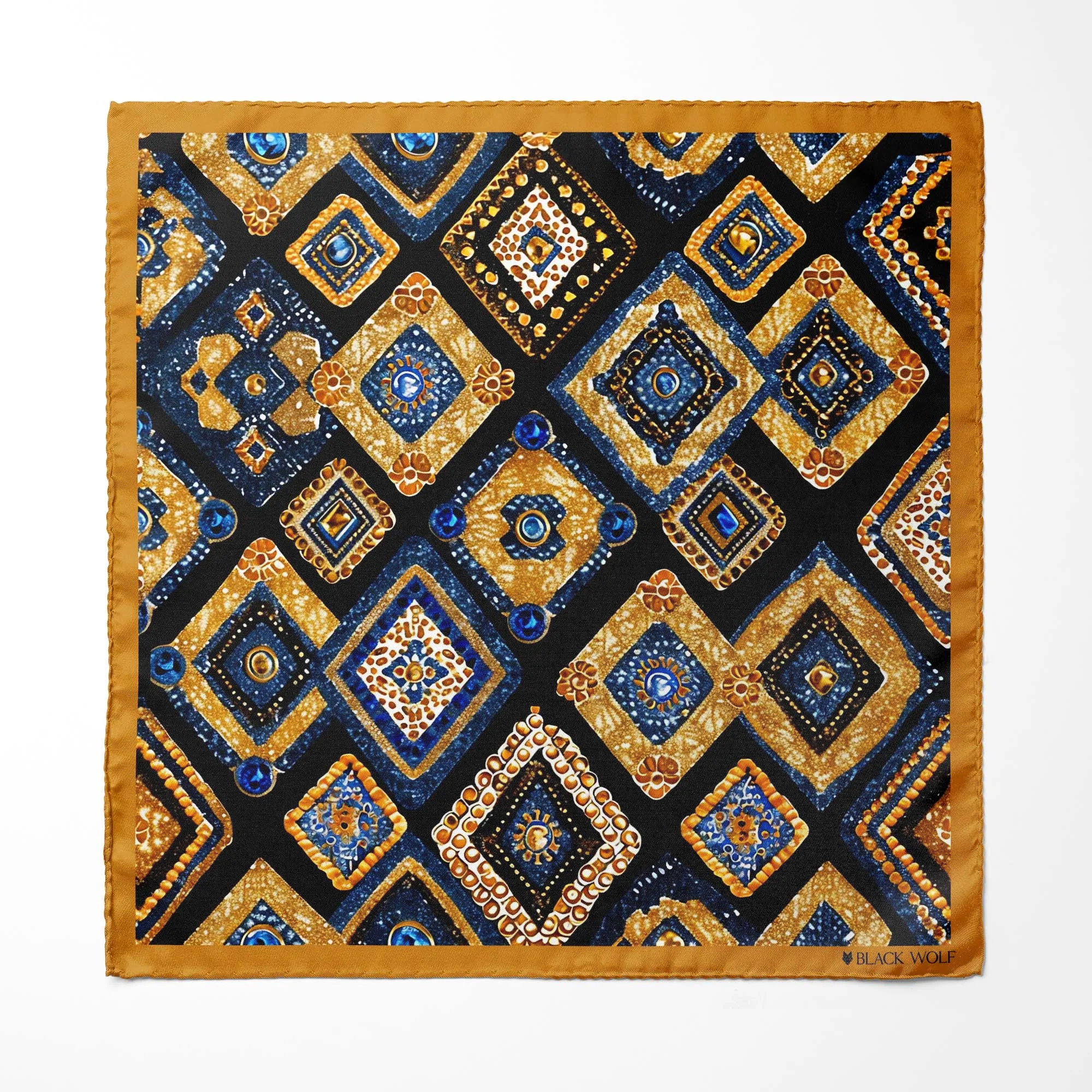 GEOMETRIC ETHNIC SILK ASCOT WITH LAPEL PIN AND POCKET SQUARE
