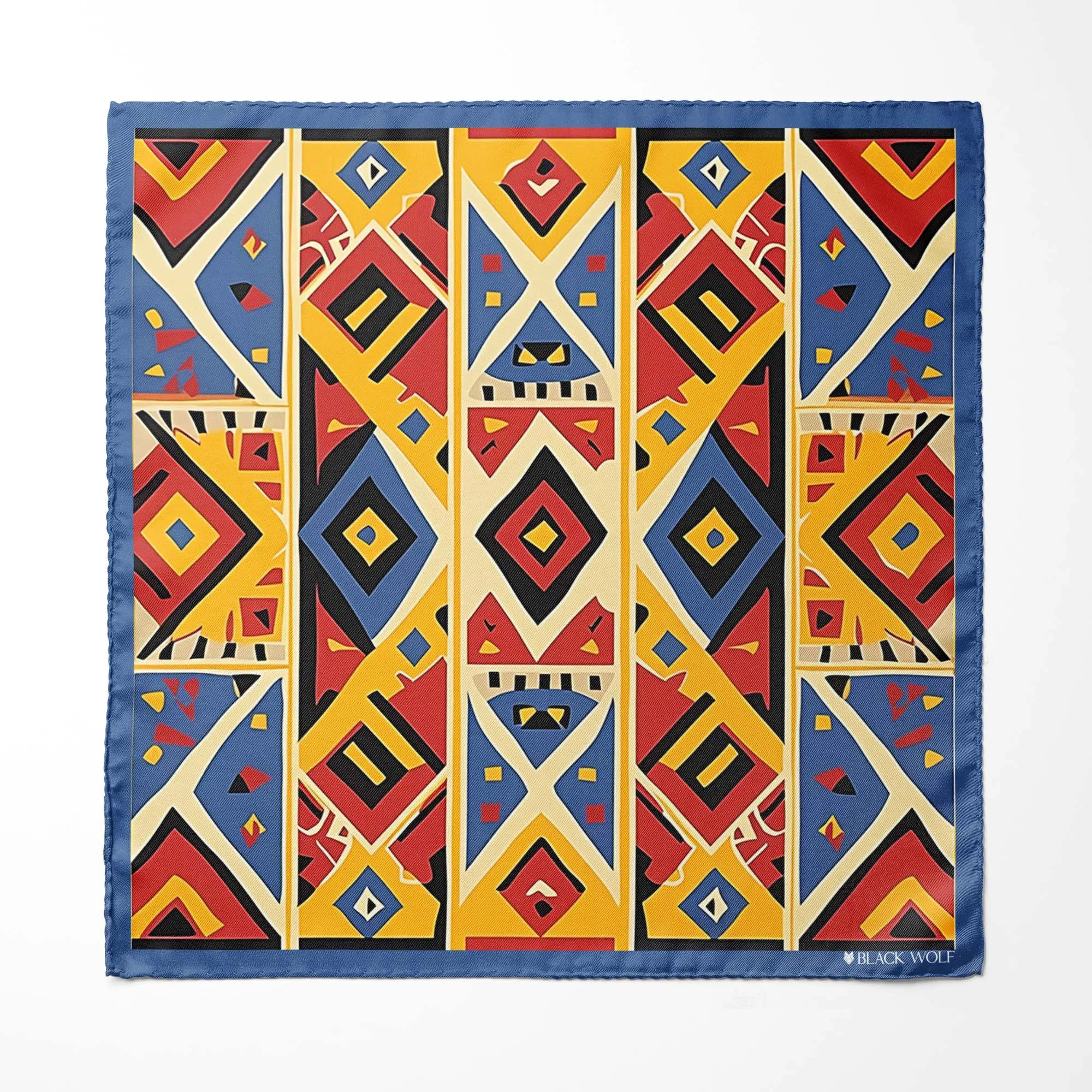 GEOMETRIC TRIBAL PATTERN SILK ASCOT WITH LAPEL PIN AND POCKET SQUARE
