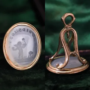 Georgian Cupid as Auctioneer "Who Bids Most" Intaglio Seal Fob