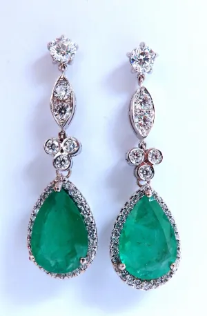 GIA Certified 12.75ct Natural Emeralds Diamond Dangle Earrings 14kt Gold