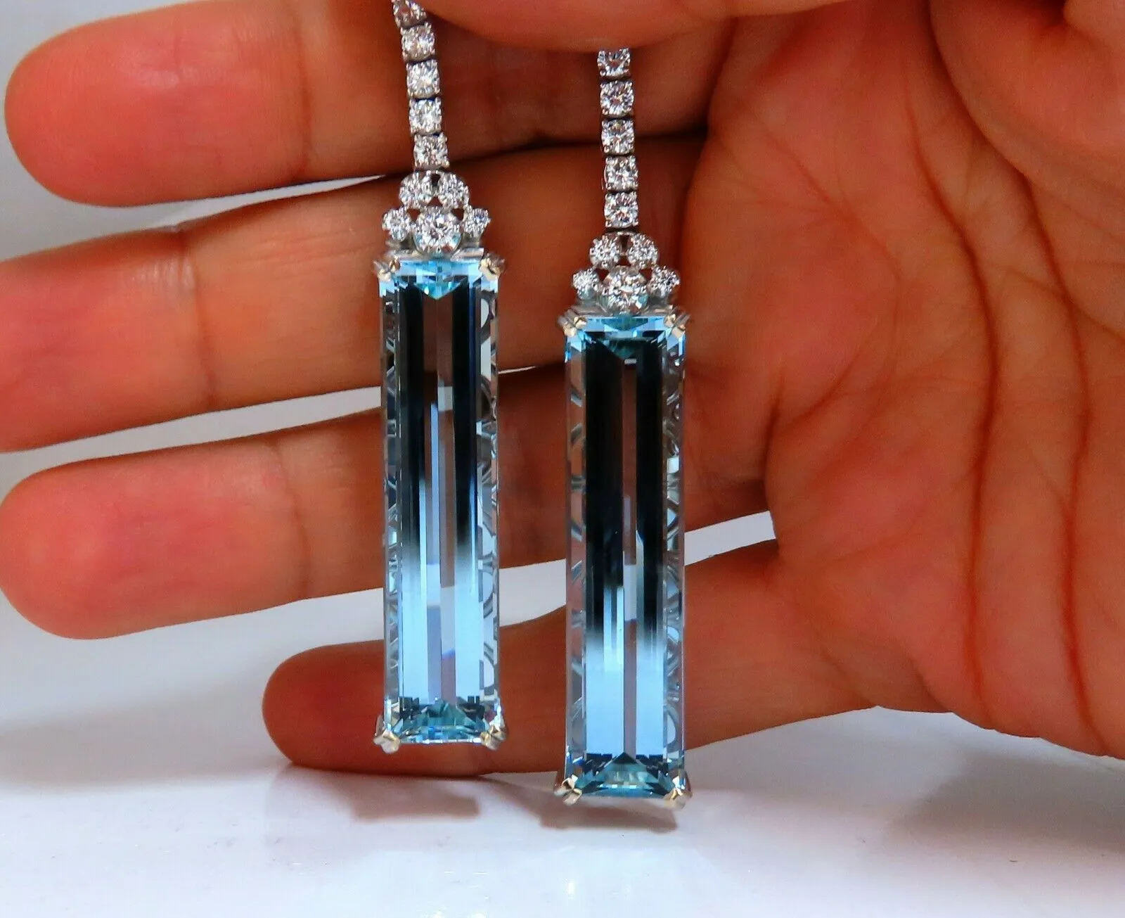 GIA Certified 62.22ct Natural Aquamarine Diamonds Dangle Earrings 18Kt Platinum