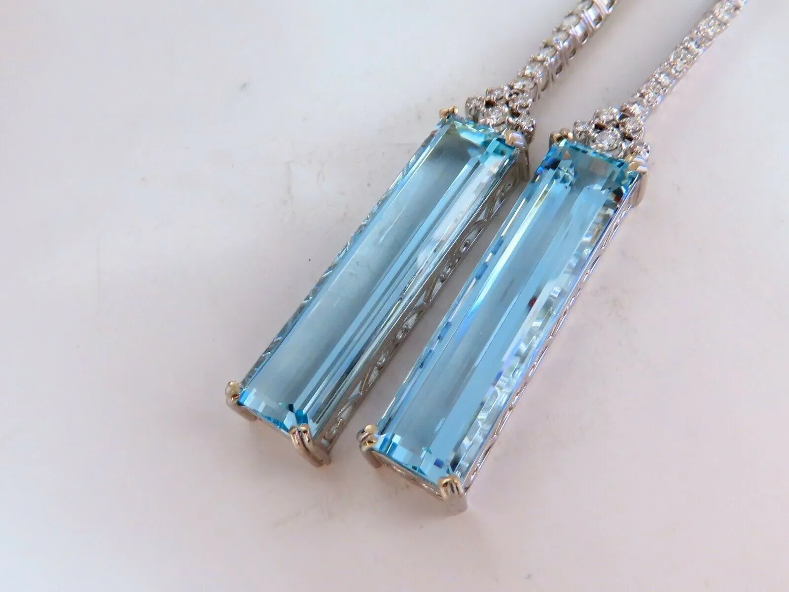 GIA Certified 62.22ct Natural Aquamarine Diamonds Dangle Earrings 18Kt Platinum
