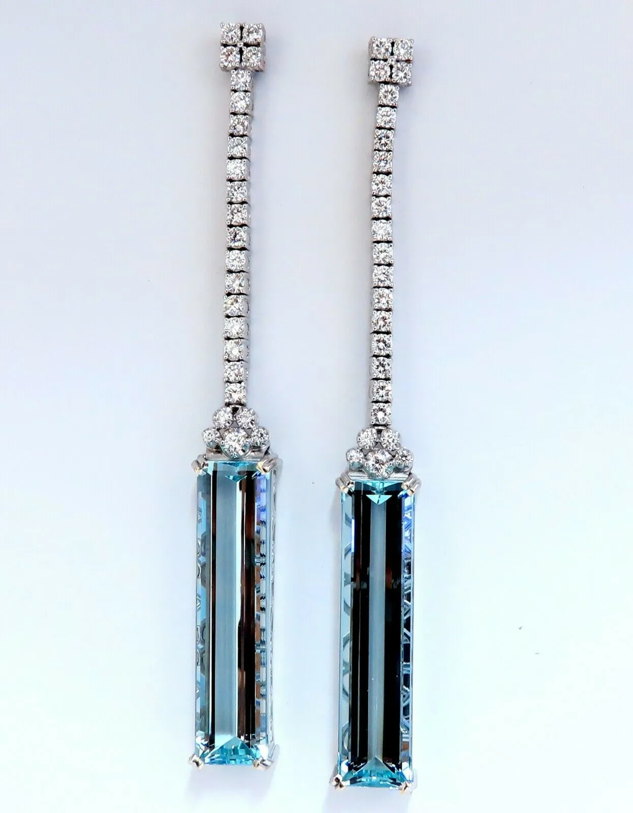 GIA Certified 62.22ct Natural Aquamarine Diamonds Dangle Earrings 18Kt Platinum