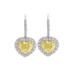 GIA Certified Earrings with Fancy Yellow Heart Shape Diamonds