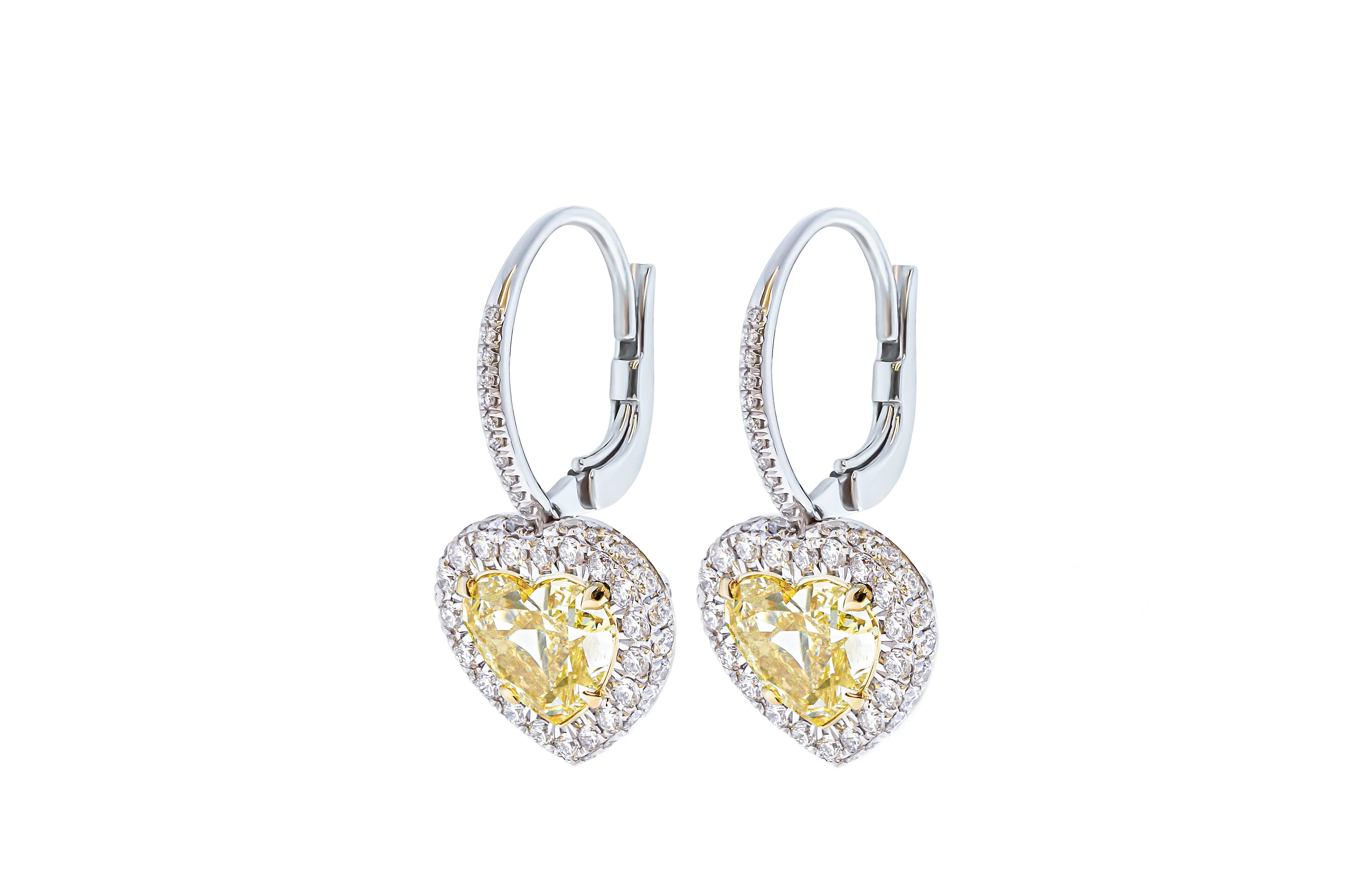 GIA Certified Earrings with Fancy Yellow Heart Shape Diamonds