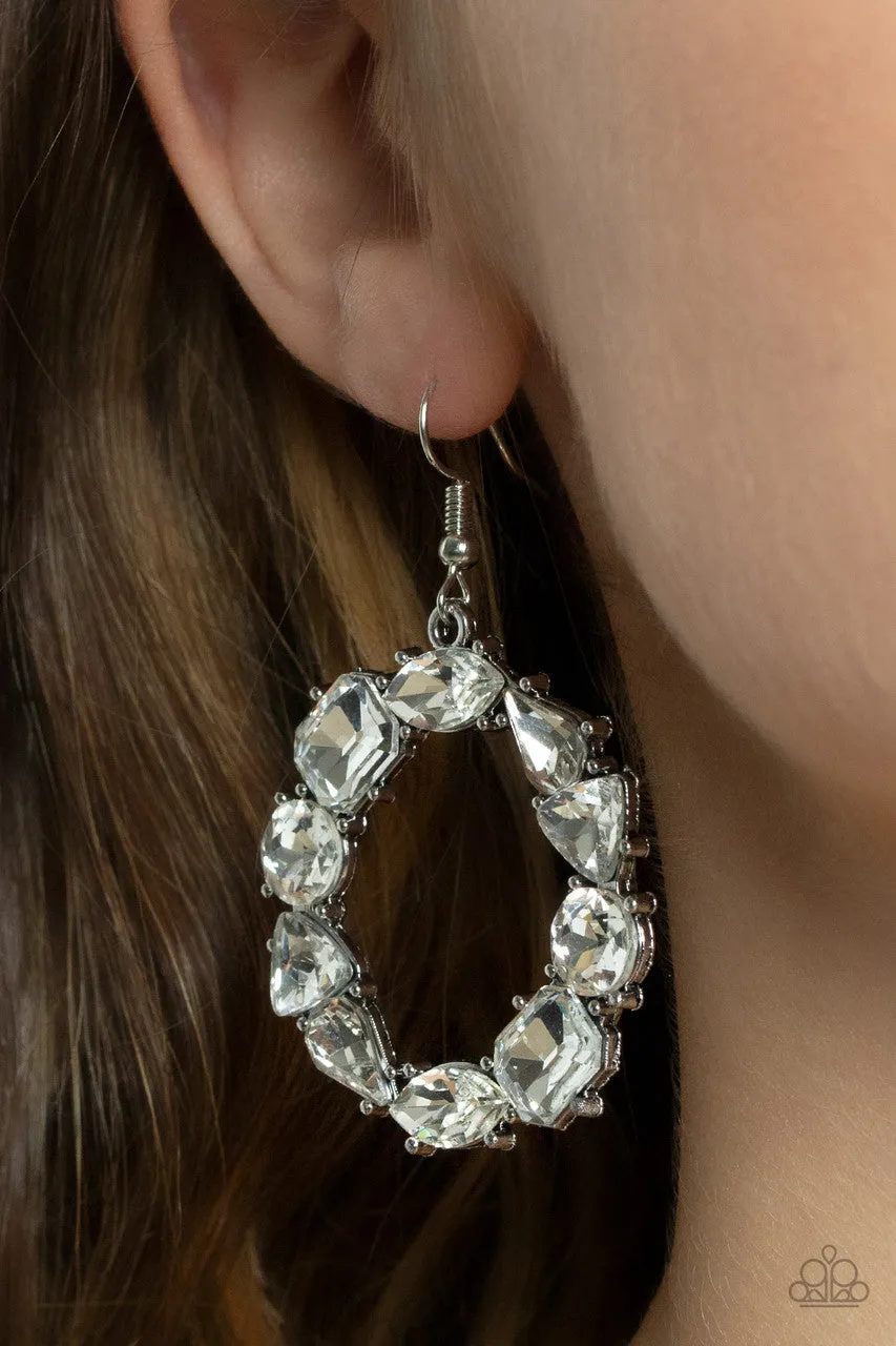 GLOWING in Circles White Paparazzi Earrings