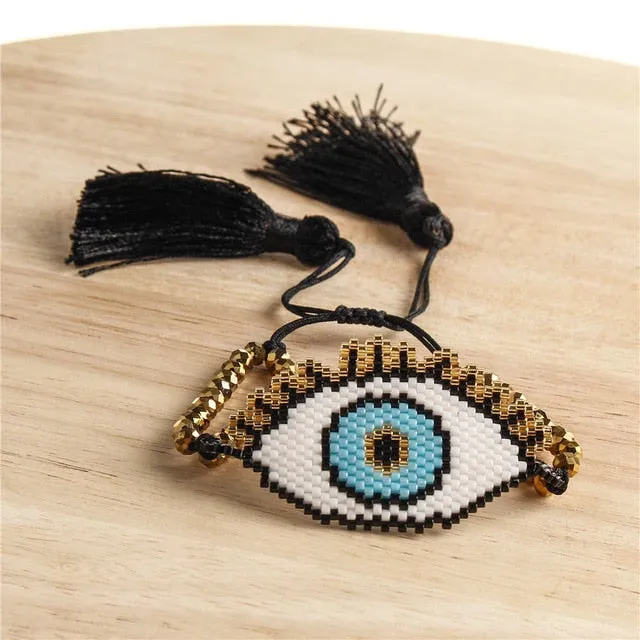 Go2boho Bracelet Women Turkish Evil eye Bracelets MIYUKI Tassel Pulseras Mujer 2020 Handmade Loom Woven Summer Beach Jewelry