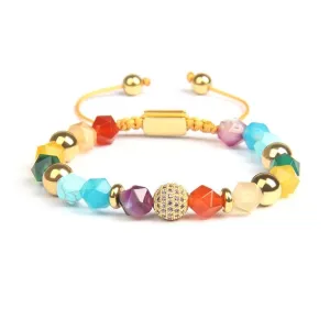 Gold 7 Chakra & CZ Stones Macrame Bracelet