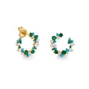 Gold & Diamond Tri Stone Wrap Hoop Earrings