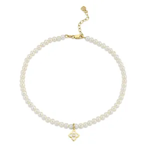 Gold & Pearl Mini Moroccan Flower Anklet on Fresh Water Pearls