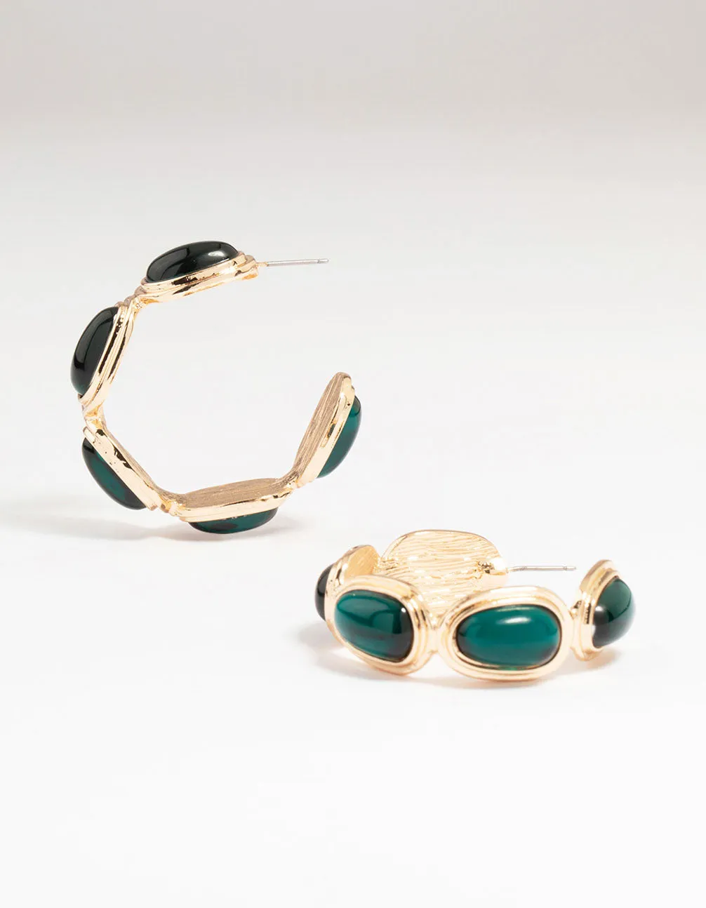 Gold Emerald Diamante Hoop Earrings