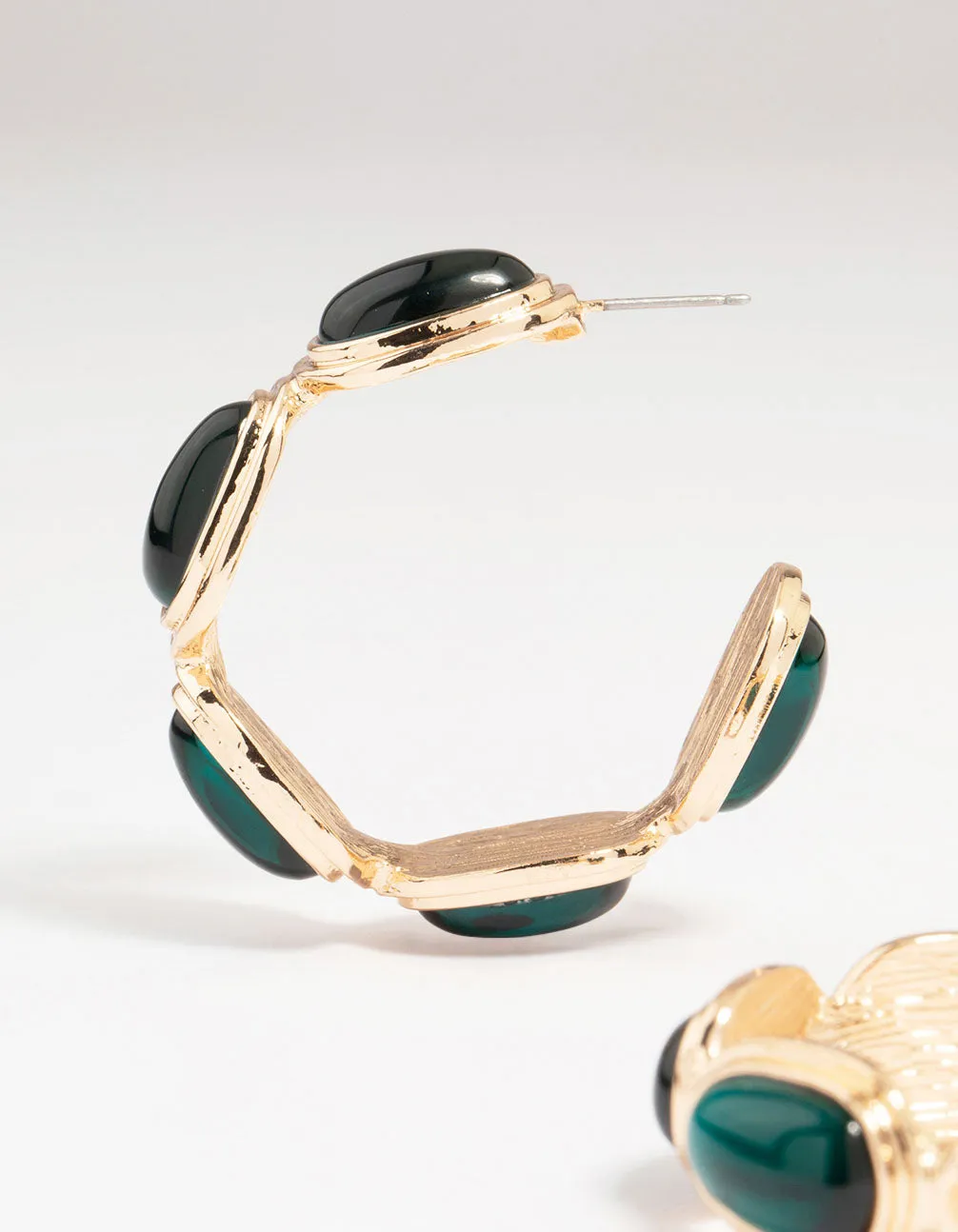 Gold Emerald Diamante Hoop Earrings