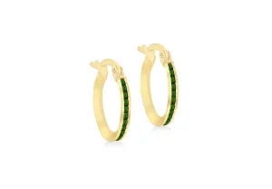 Gold Emerald Green CZ set 14mm hoop 35776