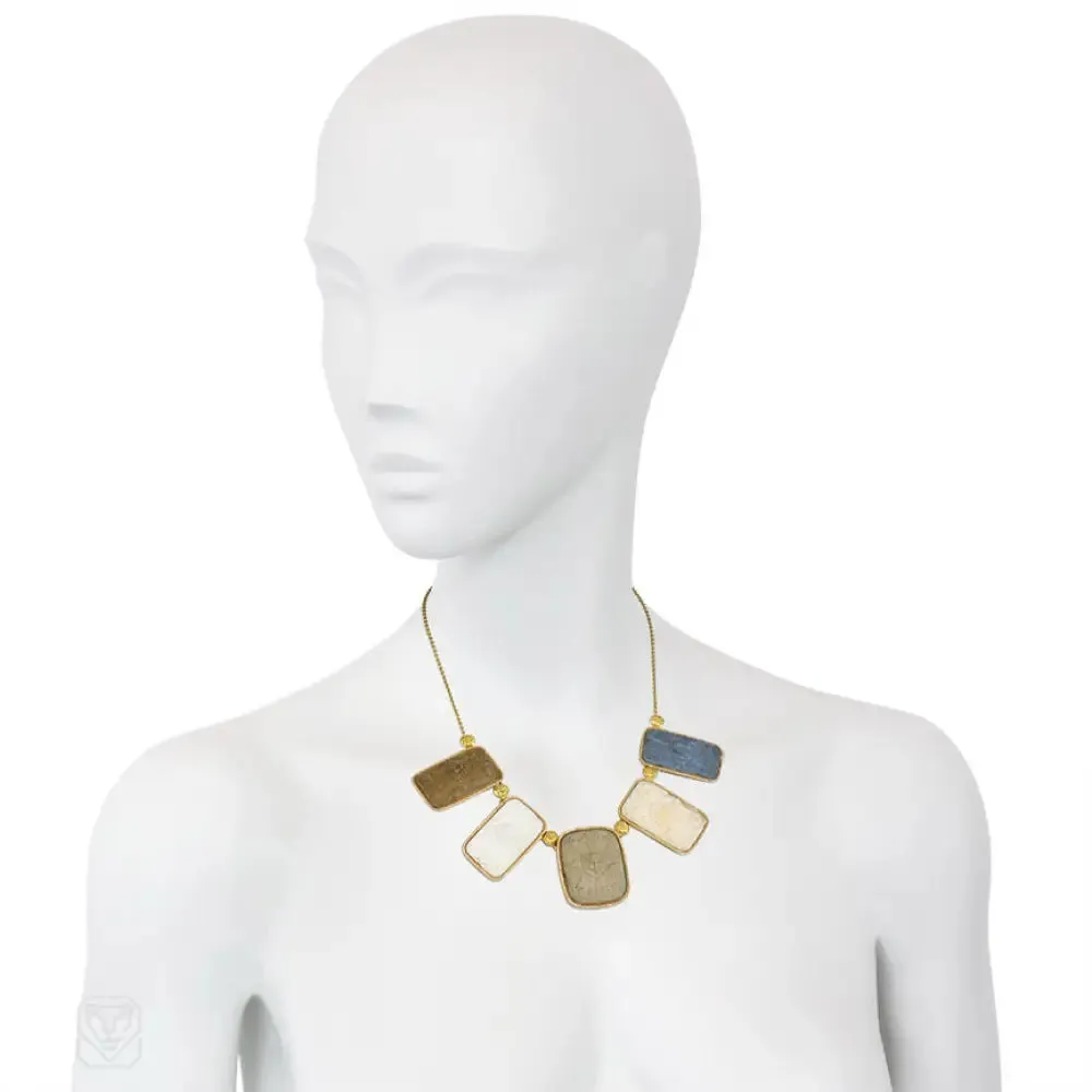Gold necklace with antique lava cameos