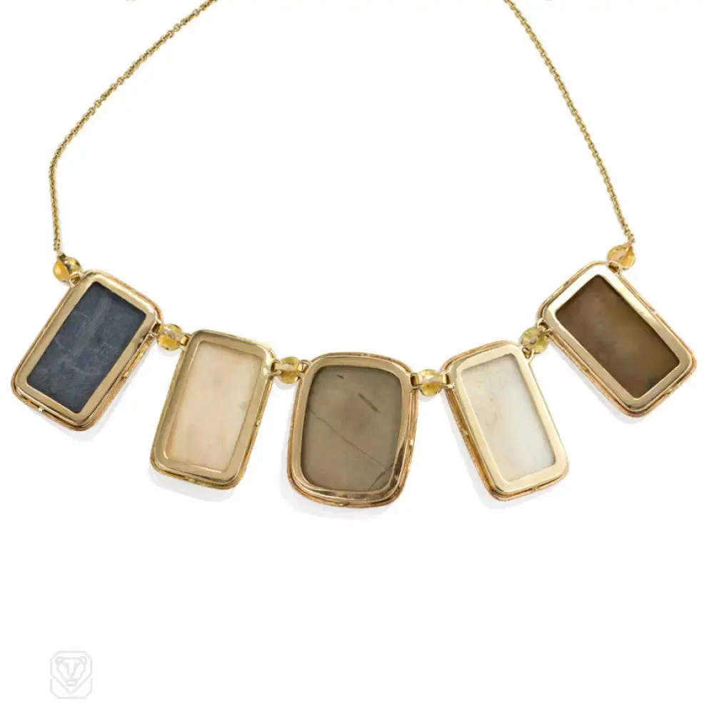 Gold necklace with antique lava cameos