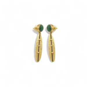 Gold-Plated Handmade Earrings with Emerald Corundum and CZ Stones | Contemporary Elegance | Sparkling Artisan Jewelry