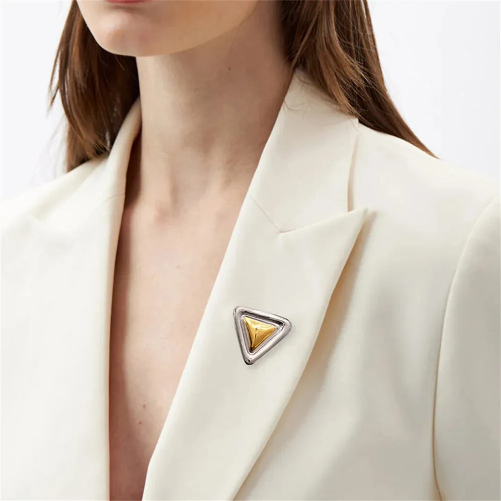 Gold Silver Triangle Brooches Pin
