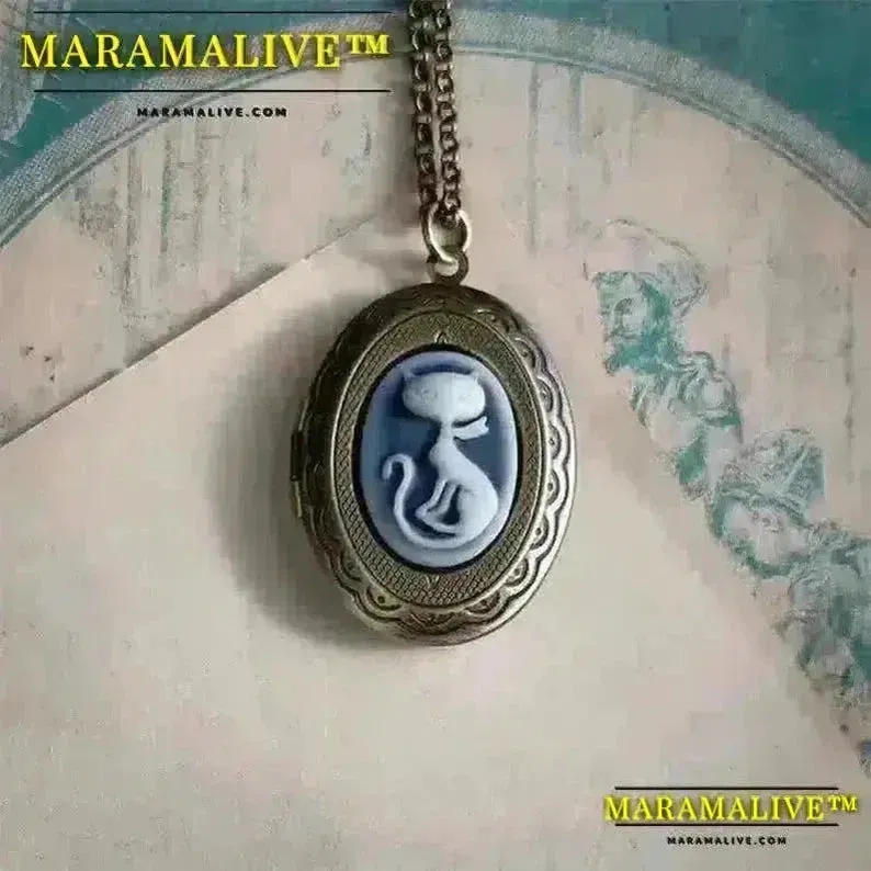 Gothic Creative Diy Photo Frame Pendant Necklace for Men and Women Vintage Cat Cameo Personalized Jewelry Accessories