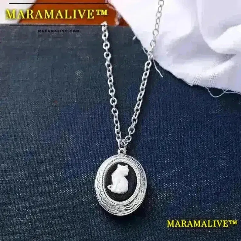 Gothic Creative Diy Photo Frame Pendant Necklace for Men and Women Vintage Cat Cameo Personalized Jewelry Accessories