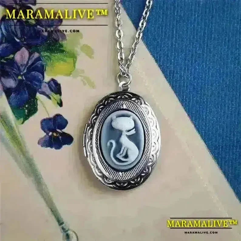 Gothic Creative Diy Photo Frame Pendant Necklace for Men and Women Vintage Cat Cameo Personalized Jewelry Accessories