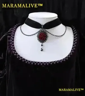 Gothic Dark Rose Cameo Choker Women Girls Halloween Pagan Witch Jewelry Accessories Gift Vintage Vampire Rose Velvet Necklace