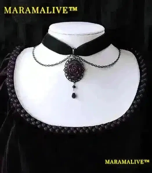 Gothic Dark Rose Cameo Choker Women Girls Halloween Pagan Witch Jewelry Accessories Gift Vintage Vampire Rose Velvet Necklace