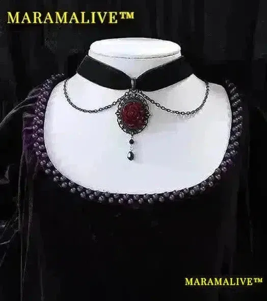 Gothic Dark Rose Cameo Choker Women Girls Halloween Pagan Witch Jewelry Accessories Gift Vintage Vampire Rose Velvet Necklace